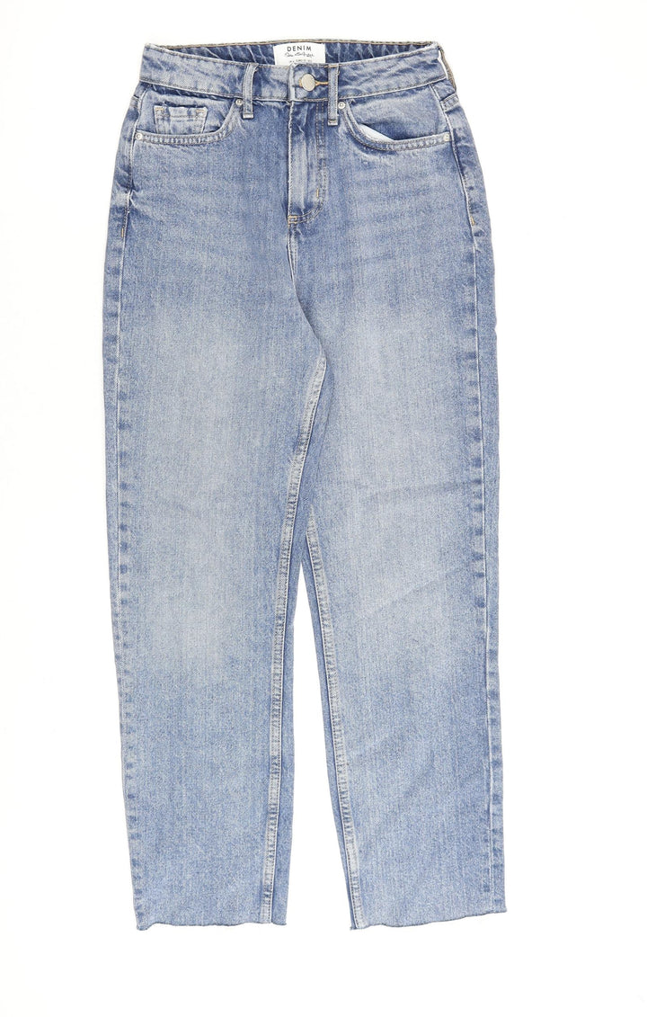 Miss Selfridge Womens Blue Cotton Straight Jeans Size 4 L26 in Regular Zip