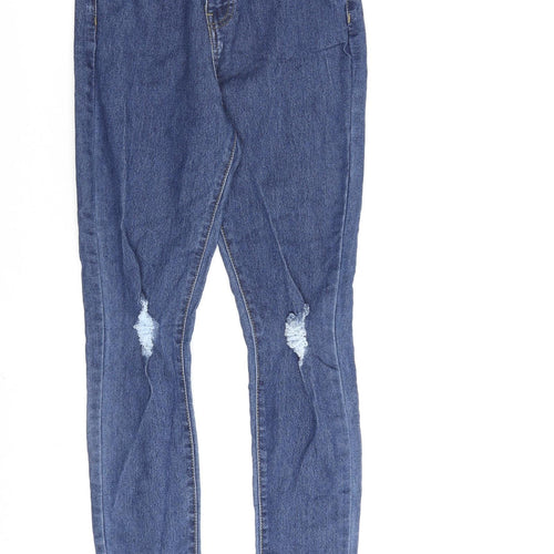 Boohoo Womens Blue Cotton Straight Jeans Size 6 L26 in Regular Zip