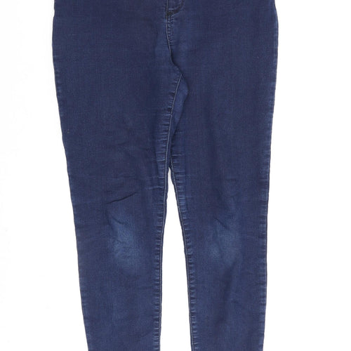 Marks and Spencer Womens Blue Cotton Skinny Jeans Size 12 L27 in Regular Zip