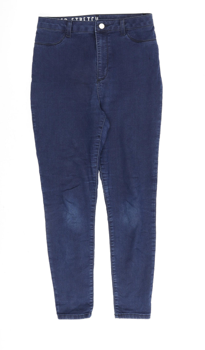 Marks and Spencer Womens Blue Cotton Skinny Jeans Size 12 L27 in Regular Zip