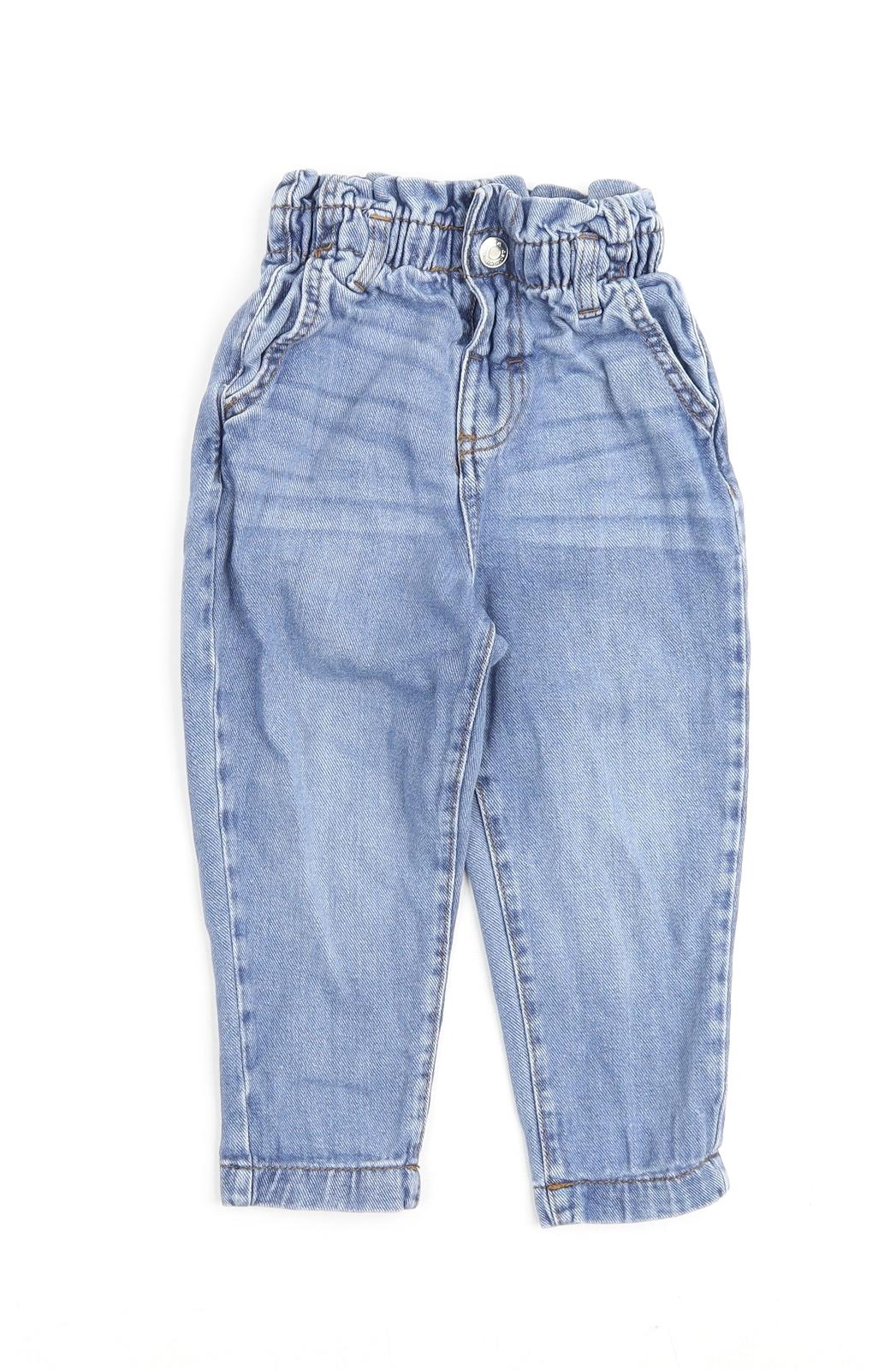 Denim & Co. Girls Blue Cotton Straight Jeans Size 2-3 Years Regular Zip