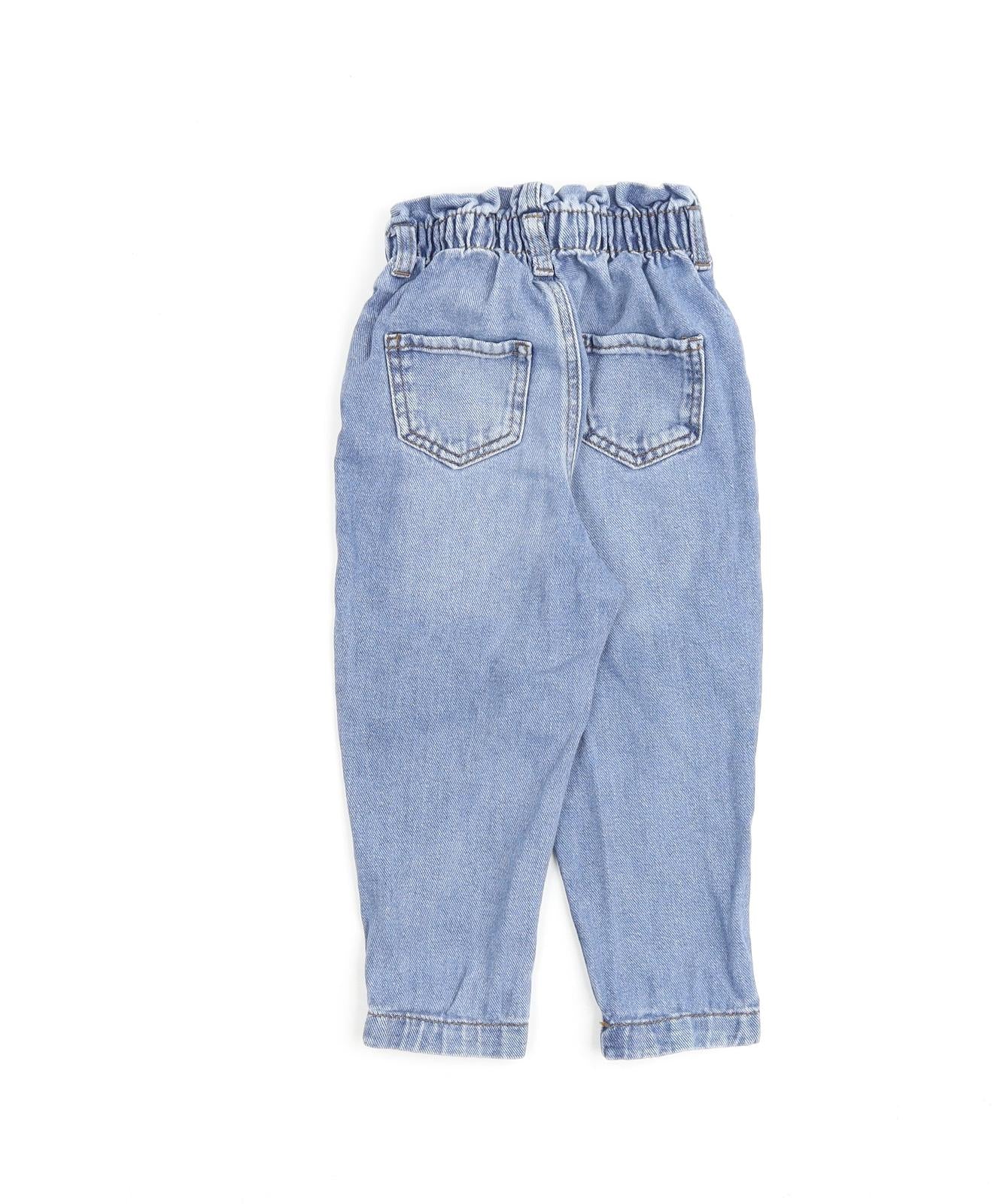 Denim & Co. Girls Blue Cotton Straight Jeans Size 2-3 Years Regular Zip