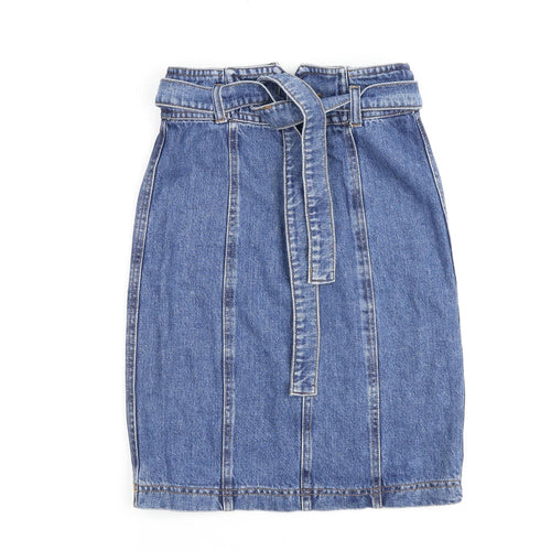 Stradivarius Womens Blue Cotton A-Line Skirt Size 6 Zip