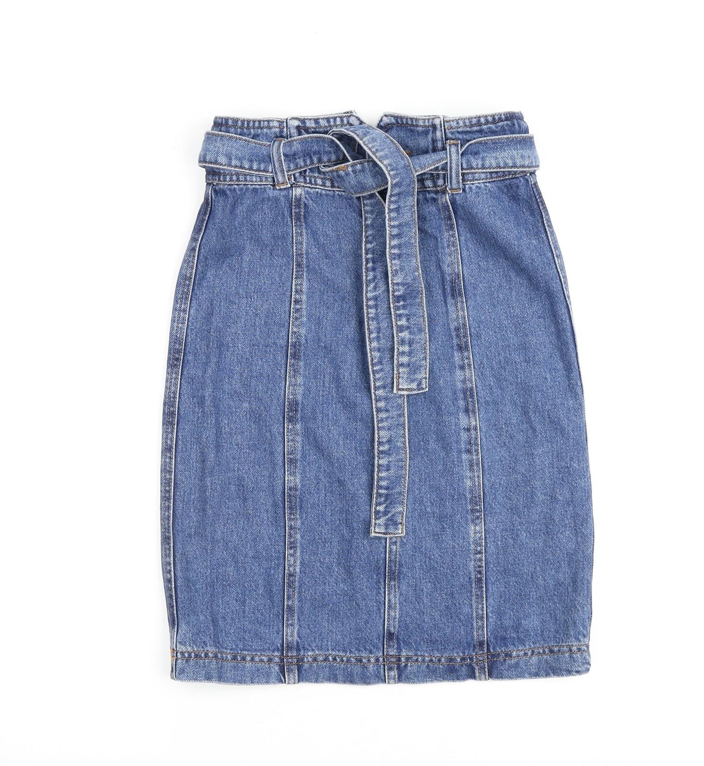 Stradivarius Womens Blue Cotton A-Line Skirt Size 6 Zip