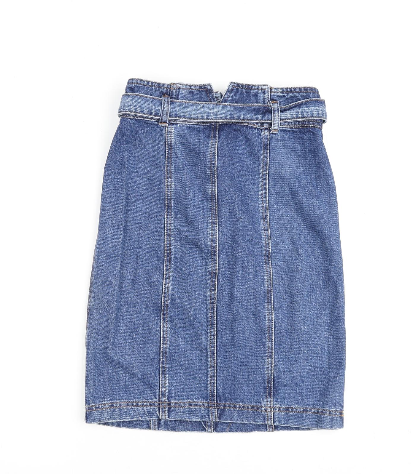 Stradivarius Womens Blue Cotton A-Line Skirt Size 6 Zip