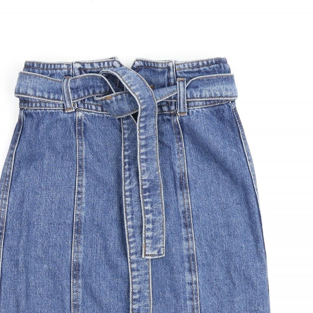 Stradivarius Womens Blue Cotton A-Line Skirt Size 6 Zip