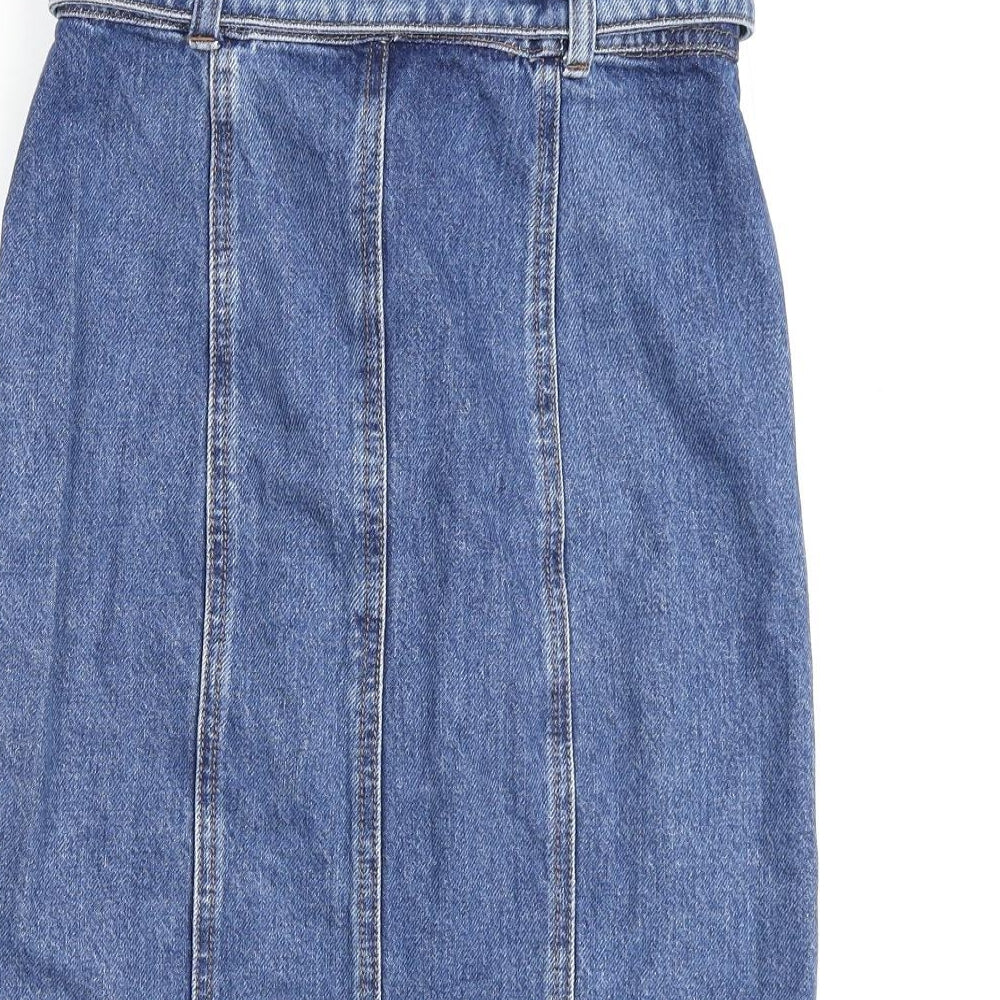Stradivarius Womens Blue Cotton A-Line Skirt Size 6 Zip
