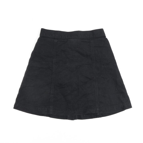 Monki Womens Black Cotton A-Line Skirt Size 6 Button