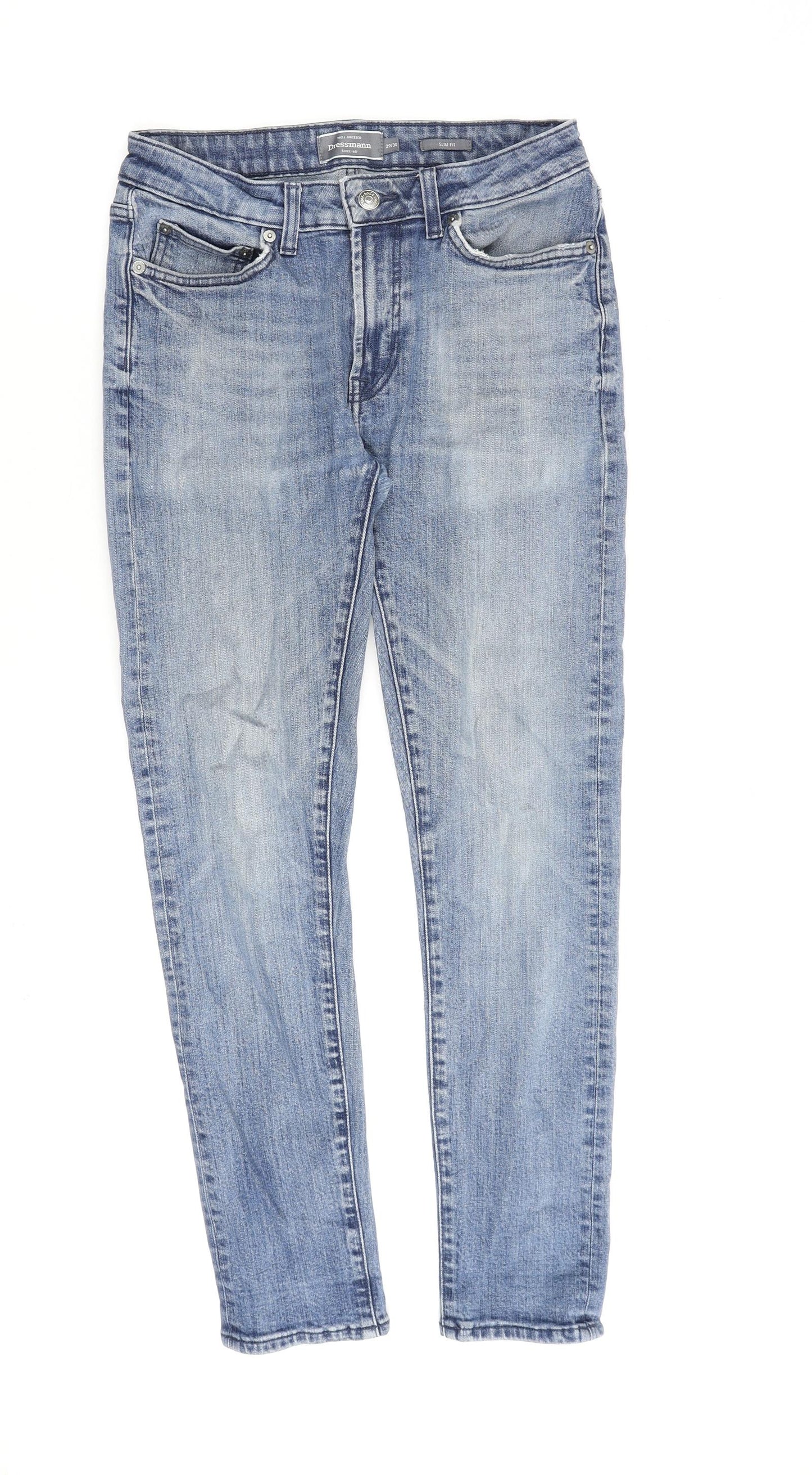 Dressman Mens Blue Cotton Straight Jeans Size 29 in L30 in Regular Zip