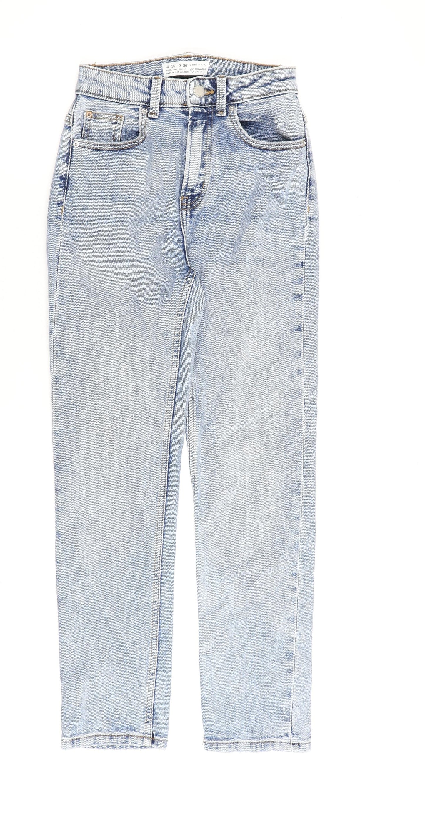 Denim & Co. Womens Blue Cotton Straight Jeans Size 4 L27 in Regular Zip