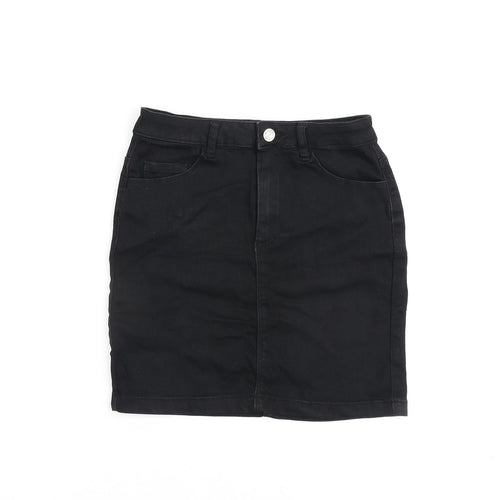 Missguided Womens Black Cotton A-Line Skirt Size 8 Zip