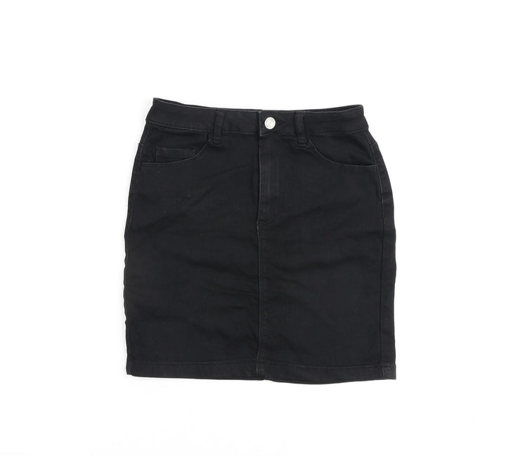 Missguided Womens Black Cotton A-Line Skirt Size 8 Zip