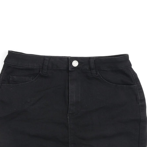 Missguided Womens Black Cotton A-Line Skirt Size 8 Zip