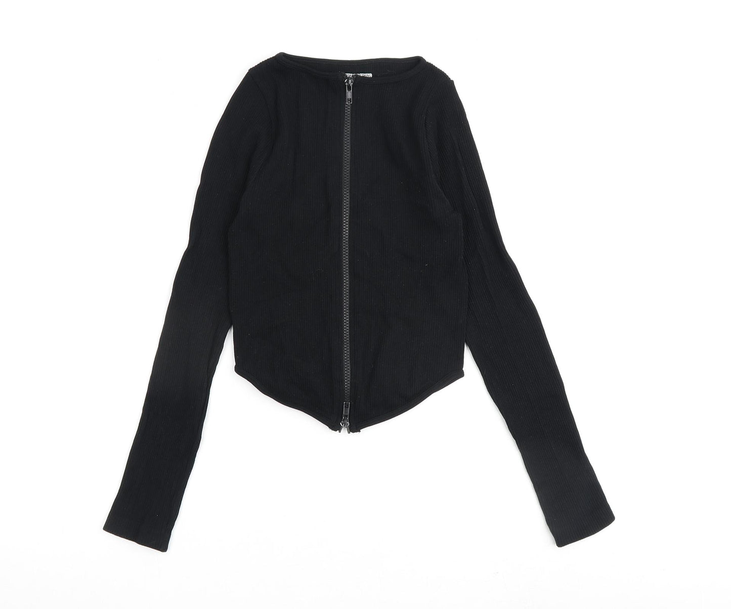 PRETTYLITTLETHING Womens Black Polyamide Basic Blouse Size S Round Neck