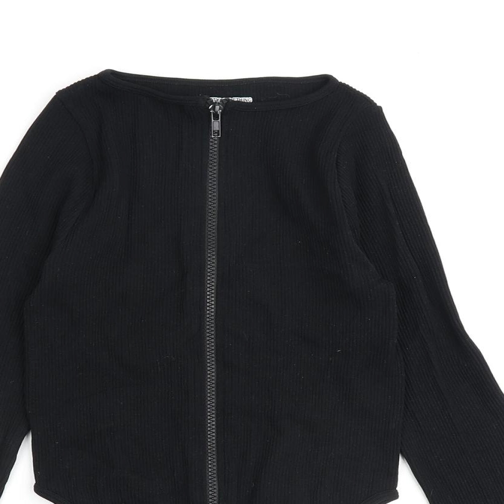 PRETTYLITTLETHING Womens Black Polyamide Basic Blouse Size S Round Neck