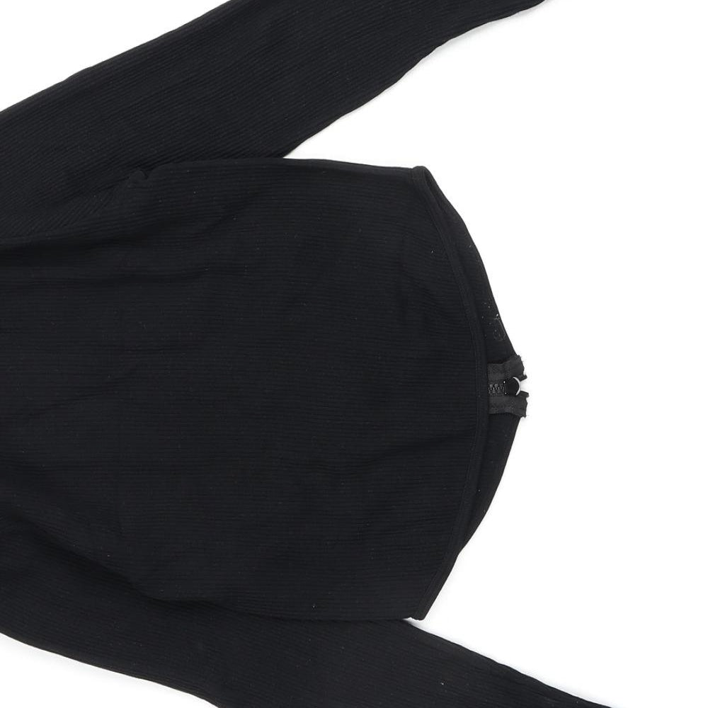 PRETTYLITTLETHING Womens Black Polyamide Basic Blouse Size S Round Neck