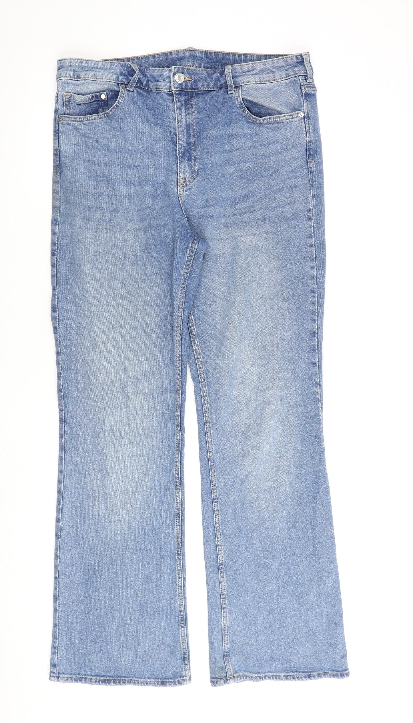 H&M Womens Blue Cotton Bootcut Jeans Size 18 L32 in Regular Zip