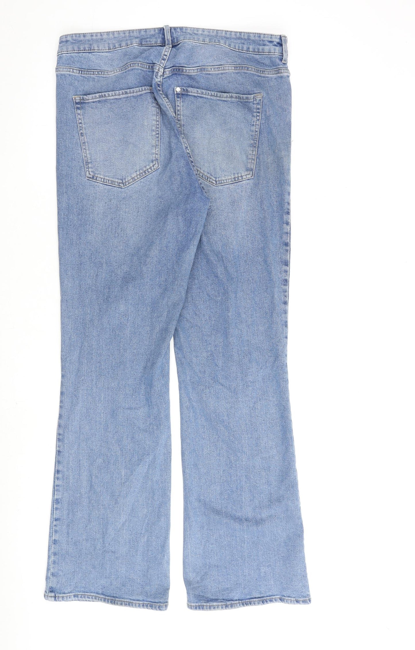 H&M Womens Blue Cotton Bootcut Jeans Size 18 L32 in Regular Zip