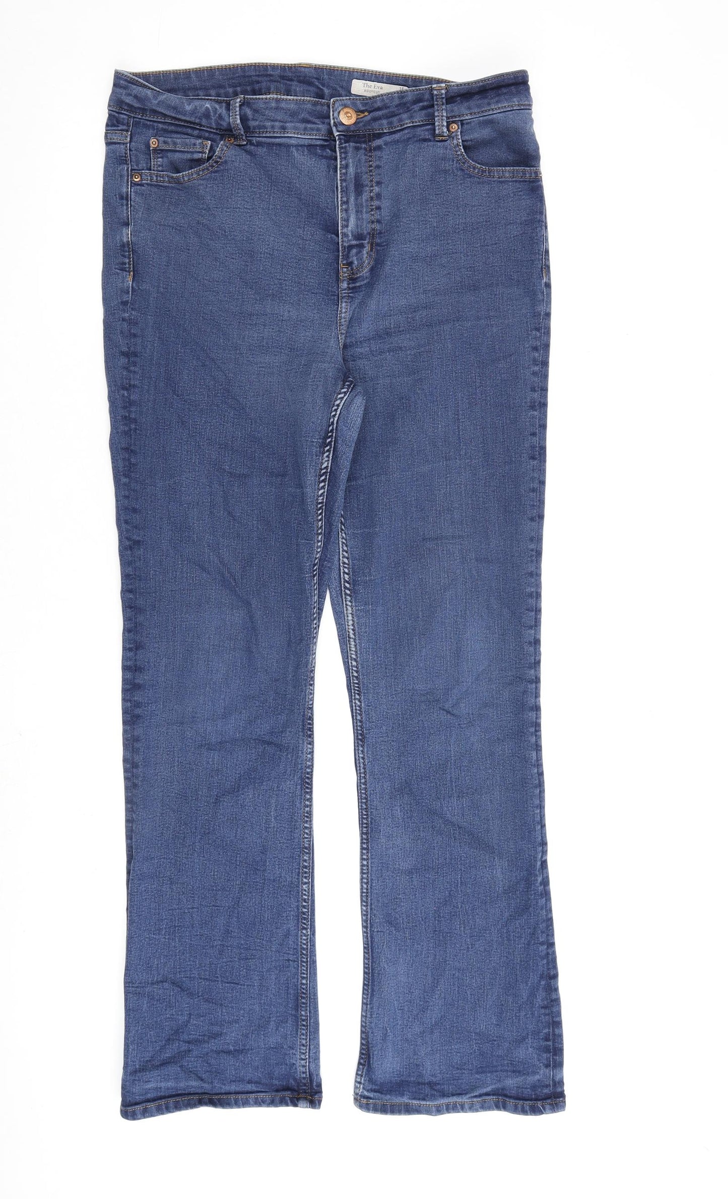 Marks and Spencer Womens Blue Cotton Bootcut Jeans Size 16 L30 in Regular Zip