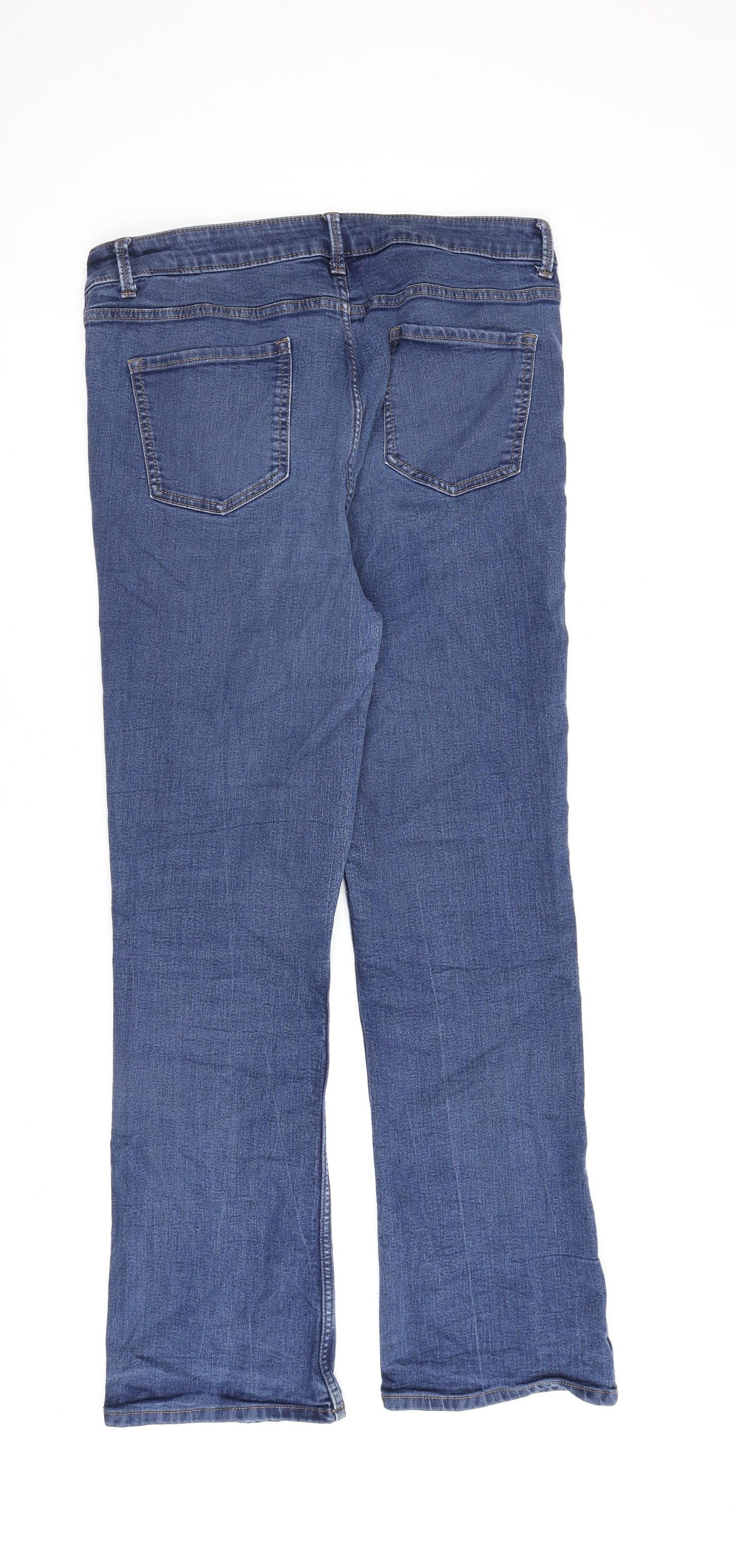Marks and Spencer Womens Blue Cotton Bootcut Jeans Size 16 L30 in Regular Zip
