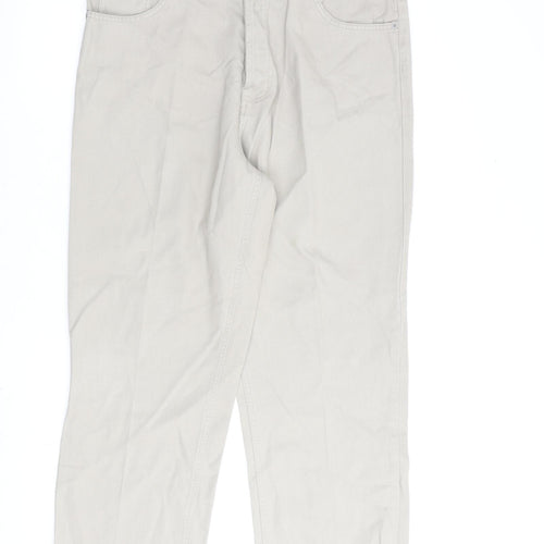 Blue Retro Mens Beige Cotton Straight Jeans Size 36 in L30 in Regular Button