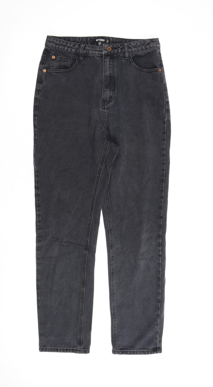 Missguided Womens Grey Cotton Straight Jeans Size 10 L28 in Regular Zip