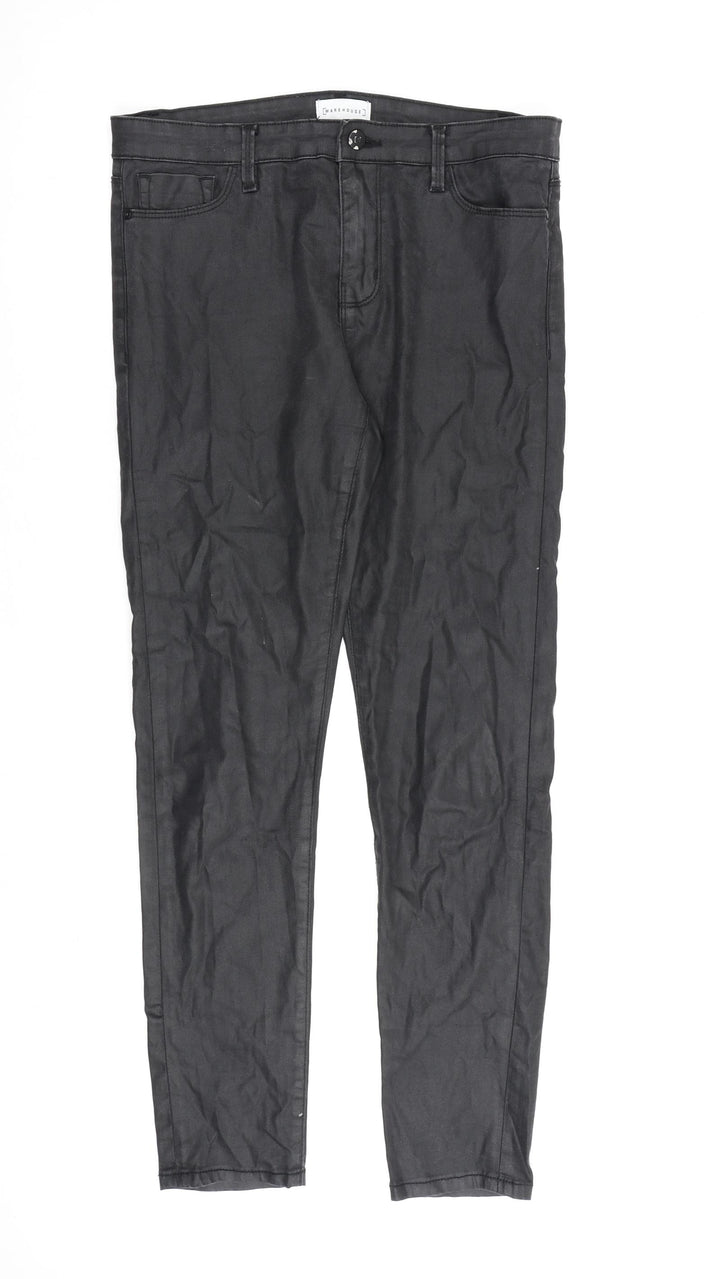 Warehouse Womens Black Cotton Skinny Jeans Size 12 L30 in Regular Zip