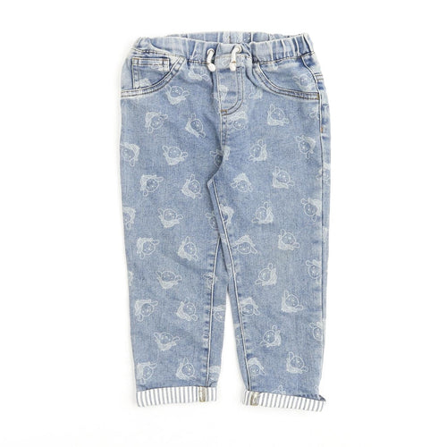 So Cute Girls Blue Geometric Cotton Straight Jeans Size 2-3 Years Regular Drawstring