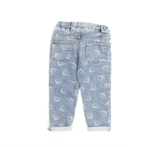 So Cute Girls Blue Geometric Cotton Straight Jeans Size 2-3 Years Regular Drawstring