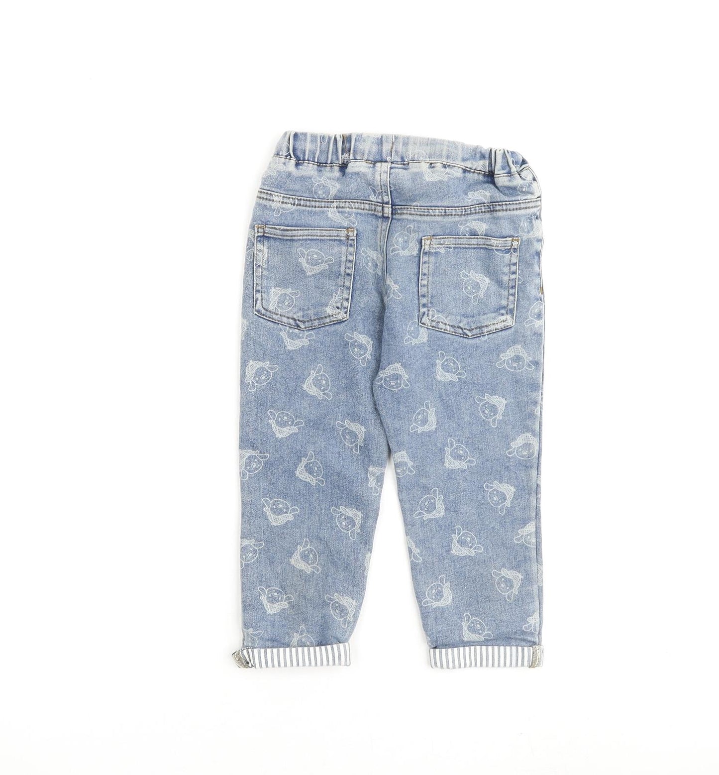 So Cute Girls Blue Geometric Cotton Straight Jeans Size 2-3 Years Regular Drawstring