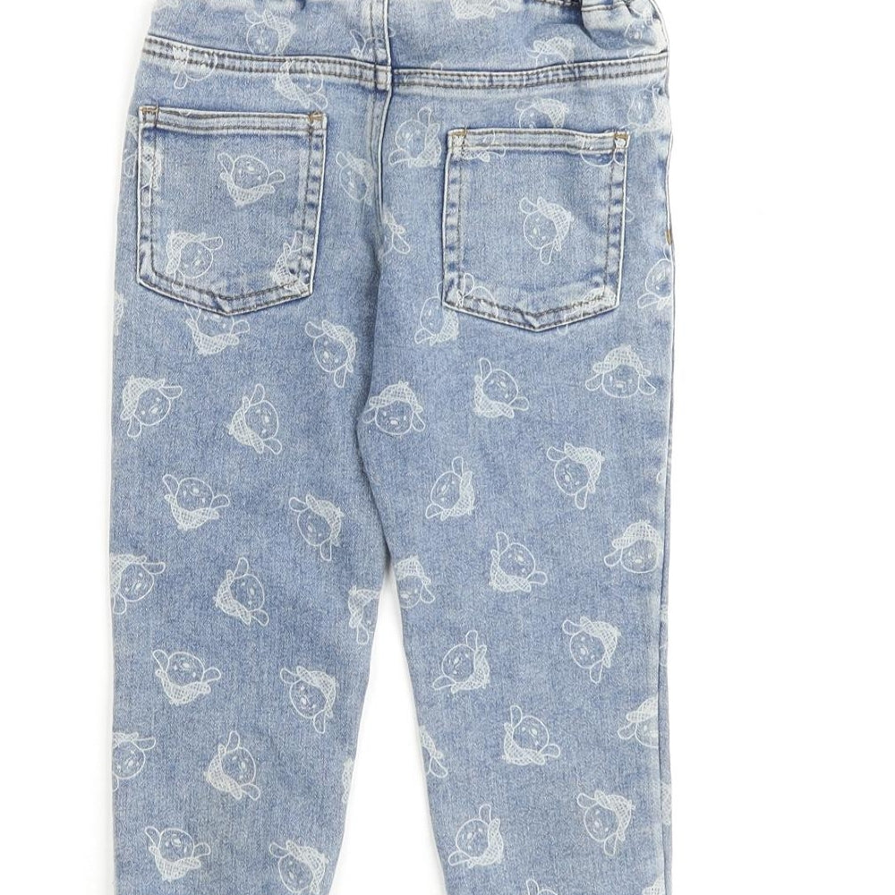 So Cute Girls Blue Geometric Cotton Straight Jeans Size 2-3 Years Regular Drawstring