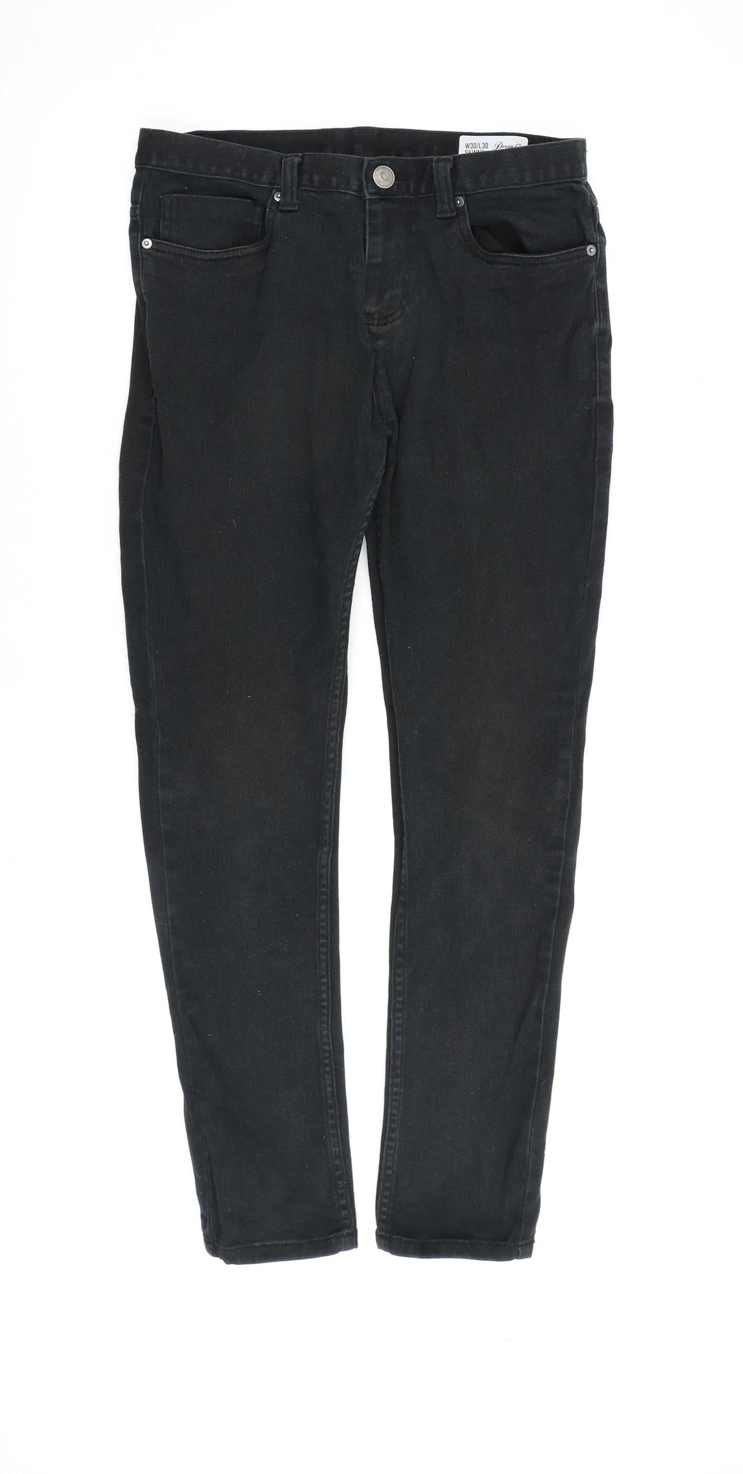 Denim & Co. Mens Black Cotton Straight Jeans Size 30 in L30 in Regular Zip