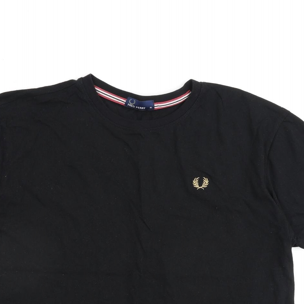 Fred Perry Mens Black Cotton T-Shirt Size XL Round Neck