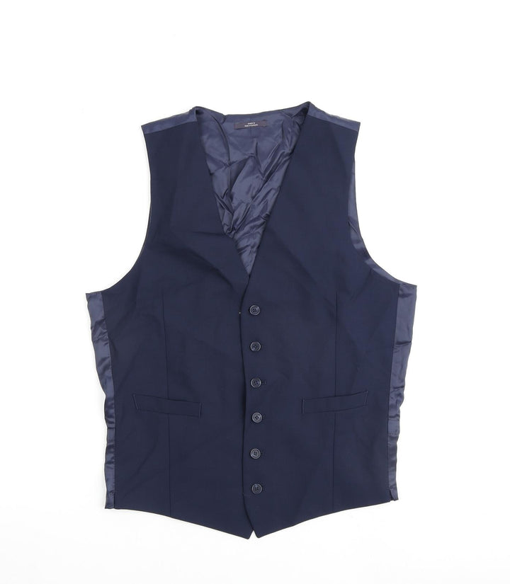 Marks and Spencer Mens Blue Wool Jacket Suit Waistcoat Size M Regular