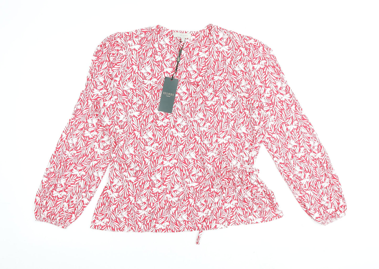 Hobbs Womens Red Floral Viscose Basic Blouse Size L V-Neck