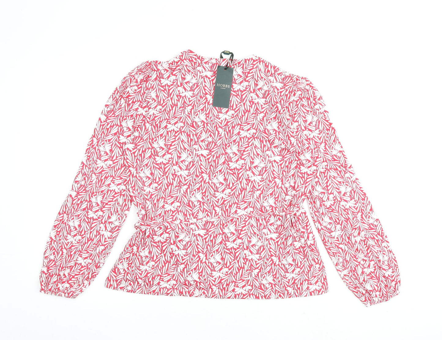 Hobbs Womens Red Floral Viscose Basic Blouse Size L V-Neck