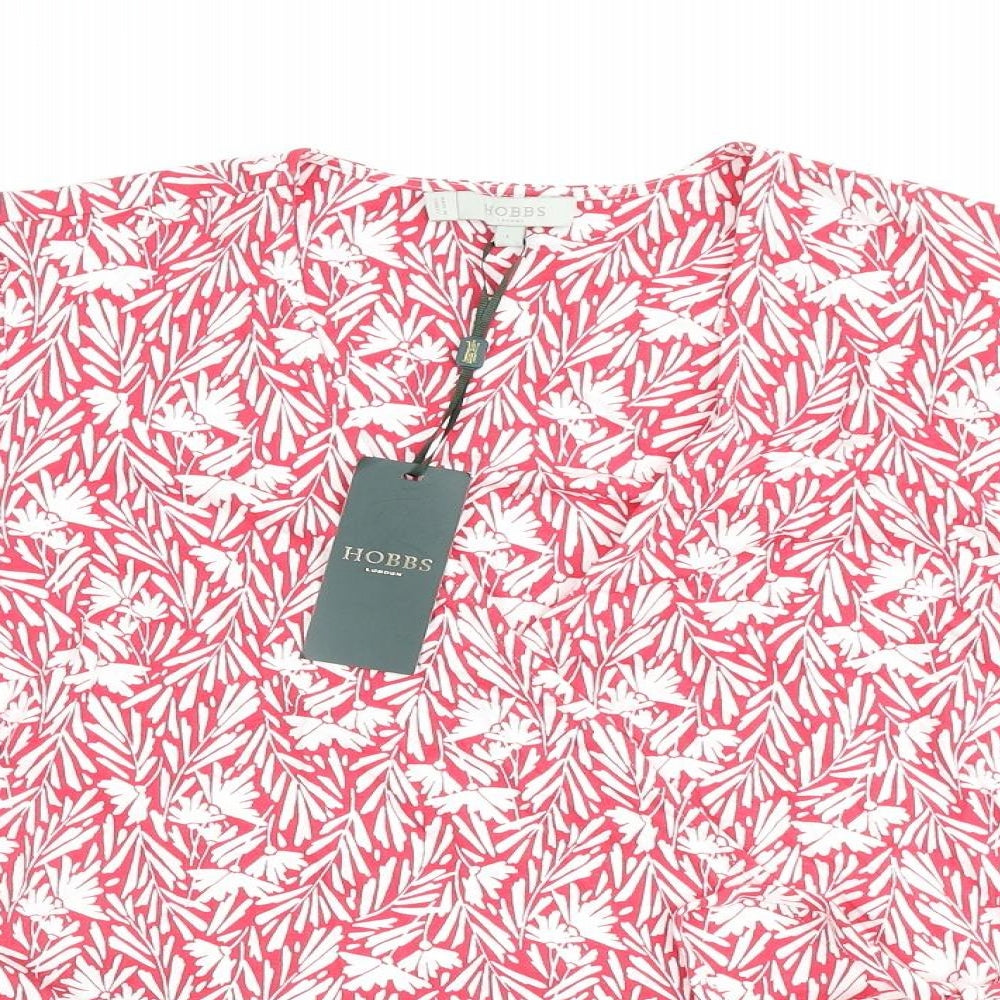 Hobbs Womens Red Floral Viscose Basic Blouse Size L V-Neck
