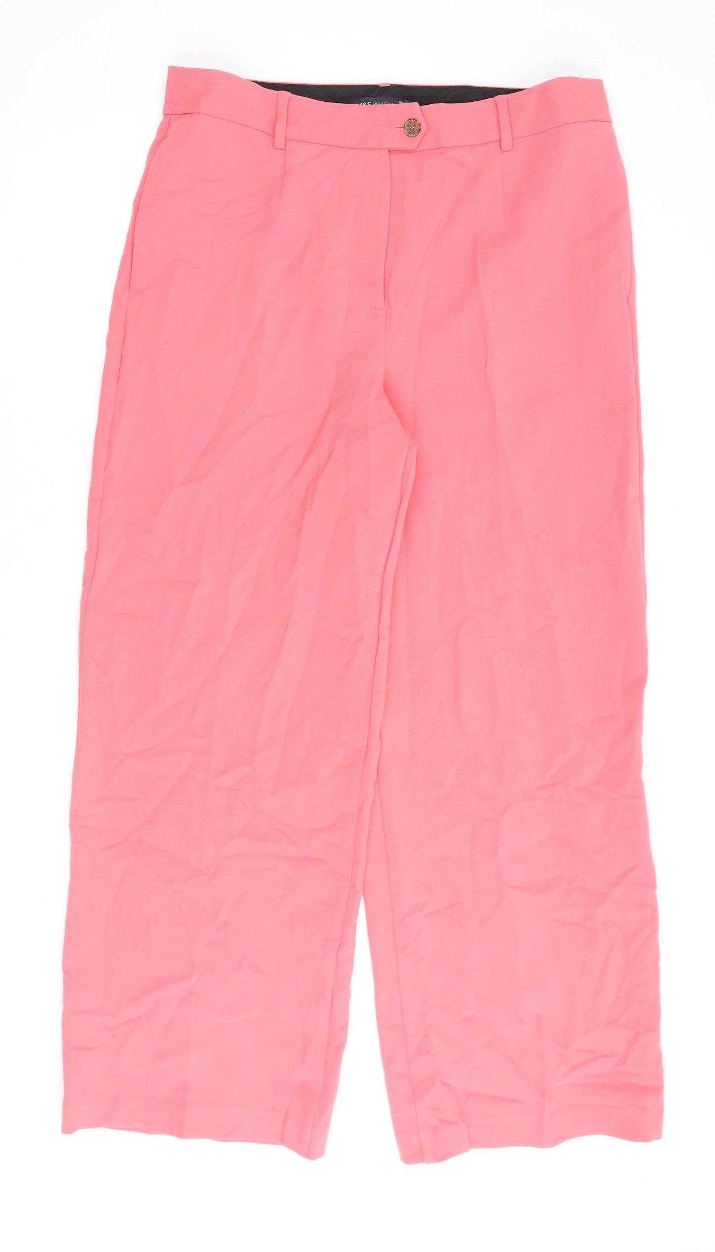 Marks and Spencer Womens Pink Polyester Trousers Size 18 L32 in Regular Zip
