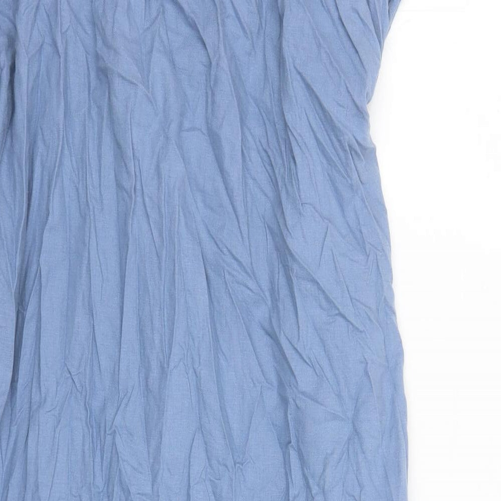 Marks and Spencer Womens Blue Viscose A-Line Size 14 Square Neck Pullover