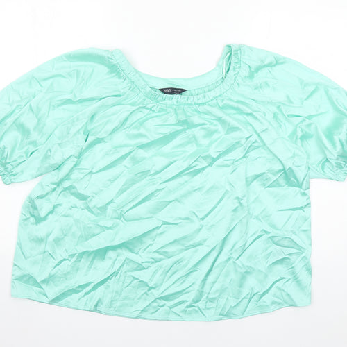 Marks and Spencer Womens Green Polyester Basic Blouse Size 14 Round Neck