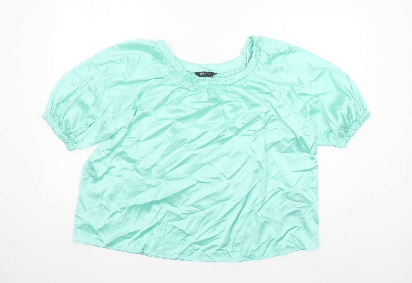 Marks and Spencer Womens Green Polyester Basic Blouse Size 14 Round Neck