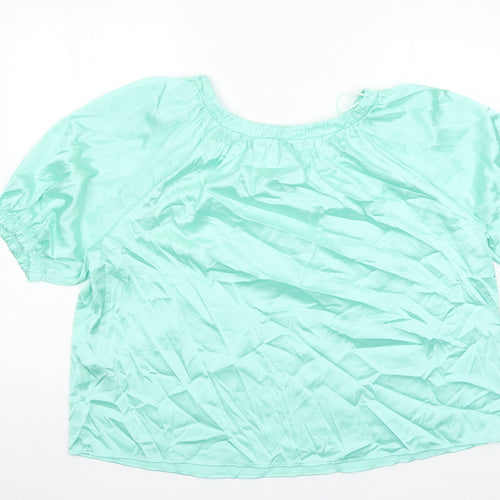 Marks and Spencer Womens Green Polyester Basic Blouse Size 14 Round Neck
