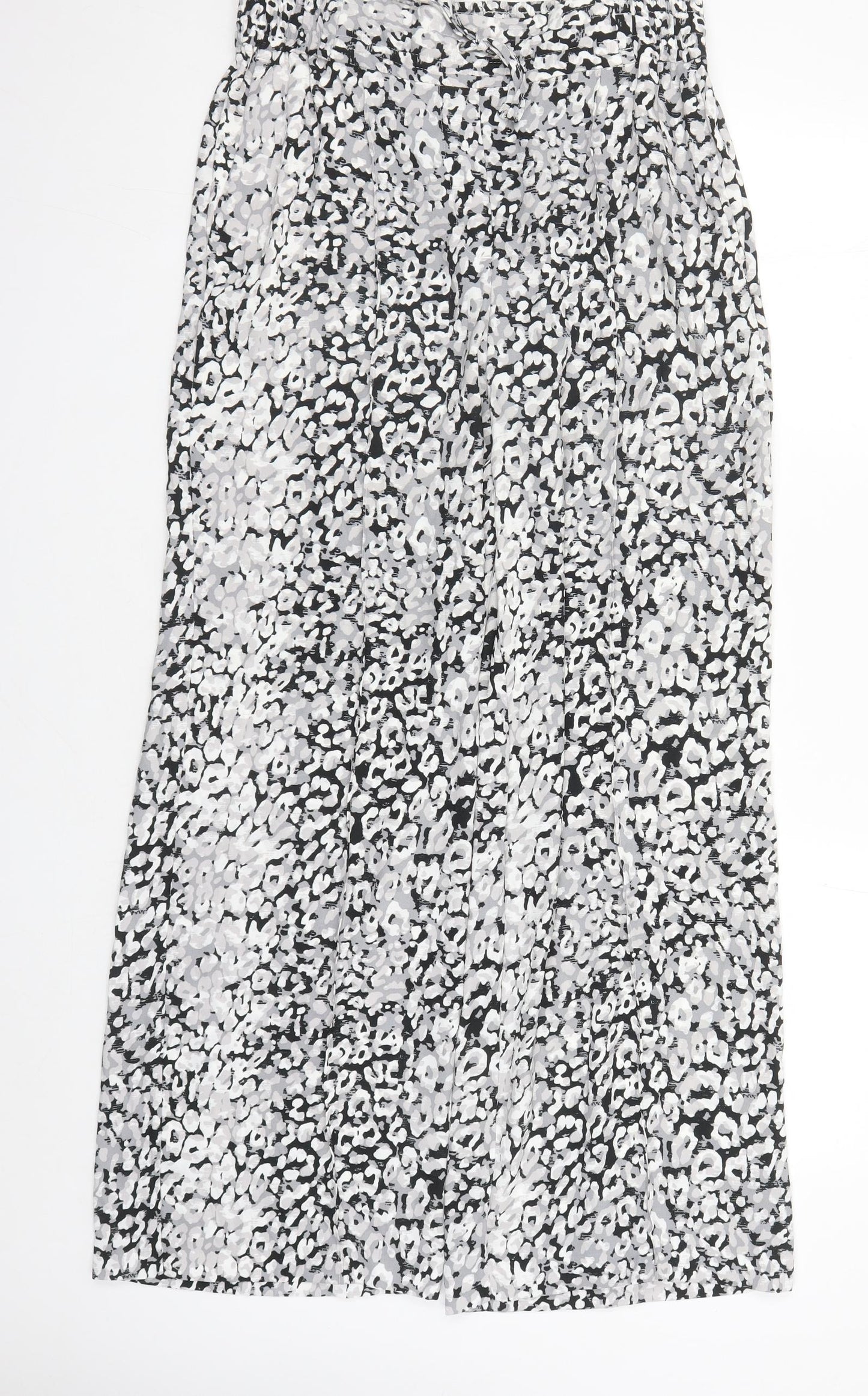 Marks and Spencer Womens Grey Geometric Polyester Trousers Size 12 L29 in Regular Drawstring - Elasticated Waist