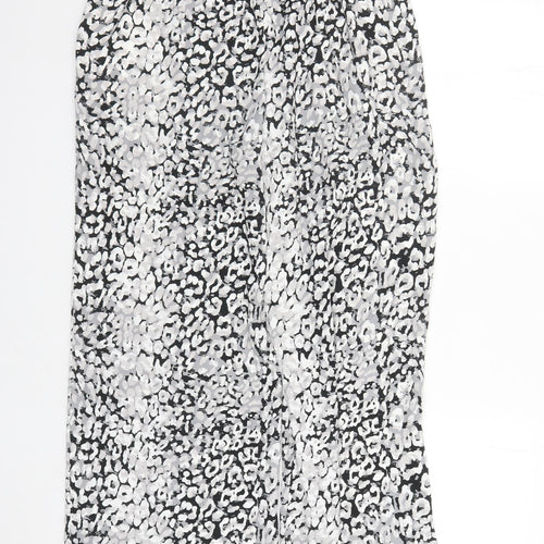 Marks and Spencer Womens Grey Geometric Polyester Trousers Size 12 L29 in Regular Drawstring - Elasticated Waist