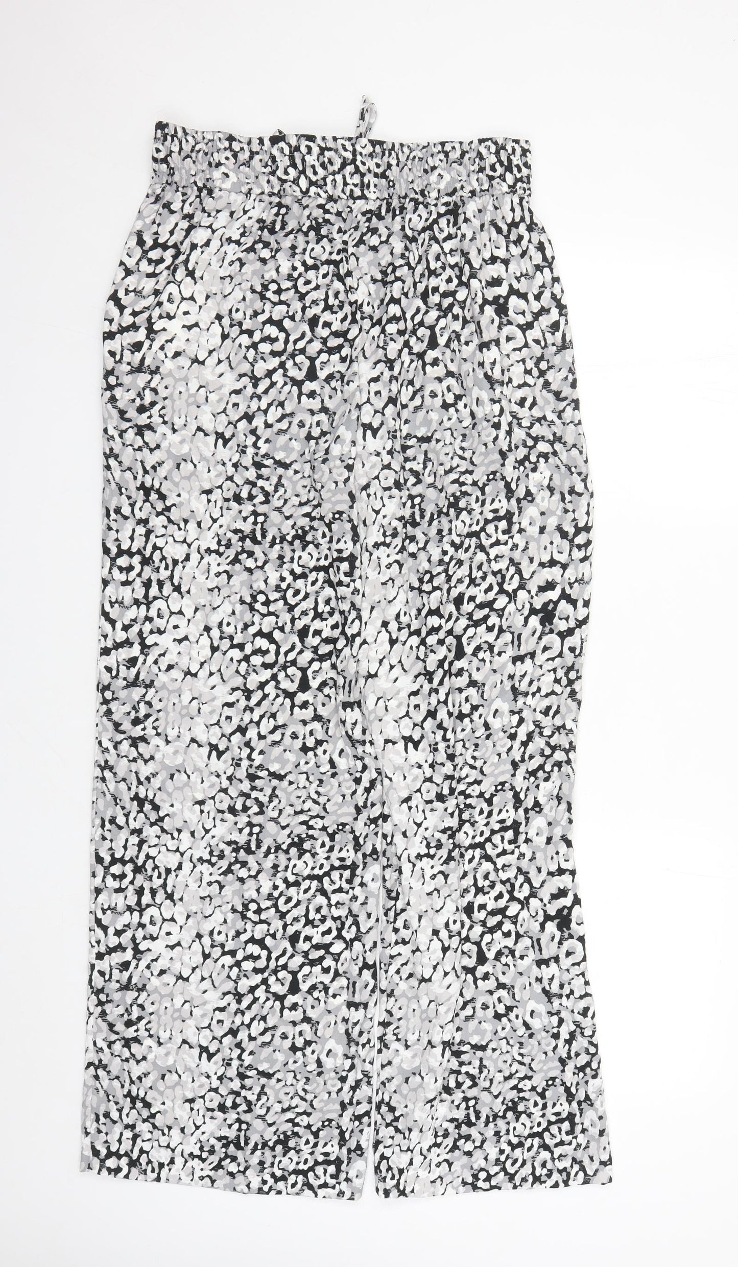 Marks and Spencer Womens Grey Geometric Polyester Trousers Size 12 L29 in Regular Drawstring - Elasticated Waist