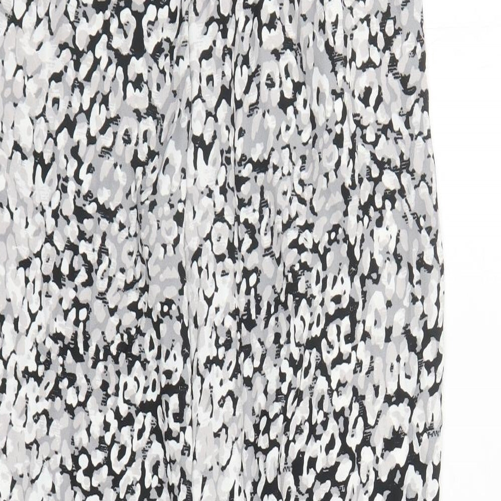 Marks and Spencer Womens Grey Geometric Polyester Trousers Size 12 L29 in Regular Drawstring - Elasticated Waist
