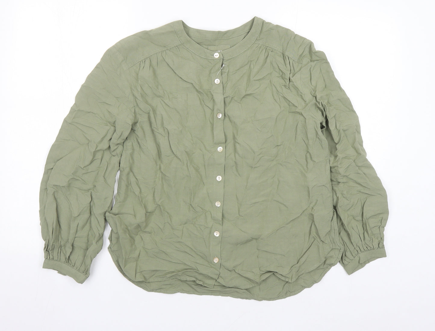Marks and Spencer Womens Green Viscose Basic Button-Up Size 8 Round Neck