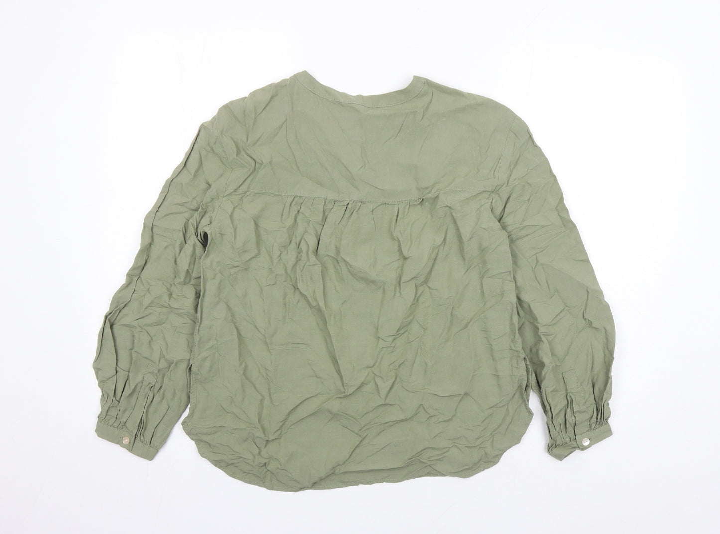 Marks and Spencer Womens Green Viscose Basic Button-Up Size 8 Round Neck
