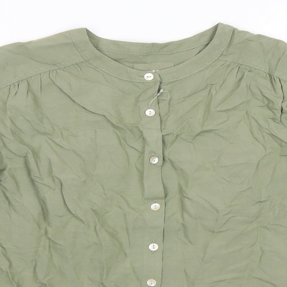 Marks and Spencer Womens Green Viscose Basic Button-Up Size 8 Round Neck