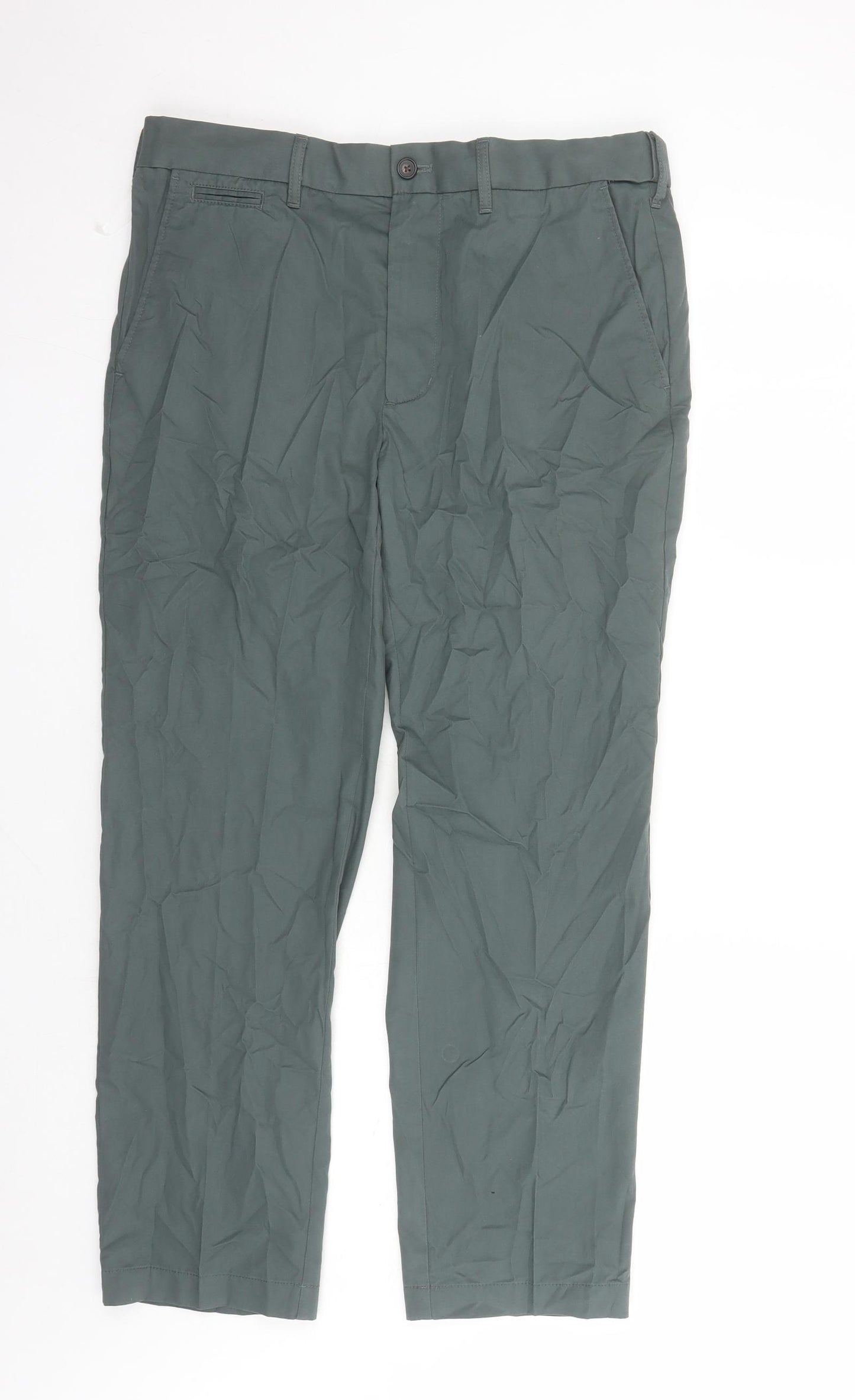 Marks and Spencer Mens Grey Cotton Trousers Size 34 in L28 in Regular Zip